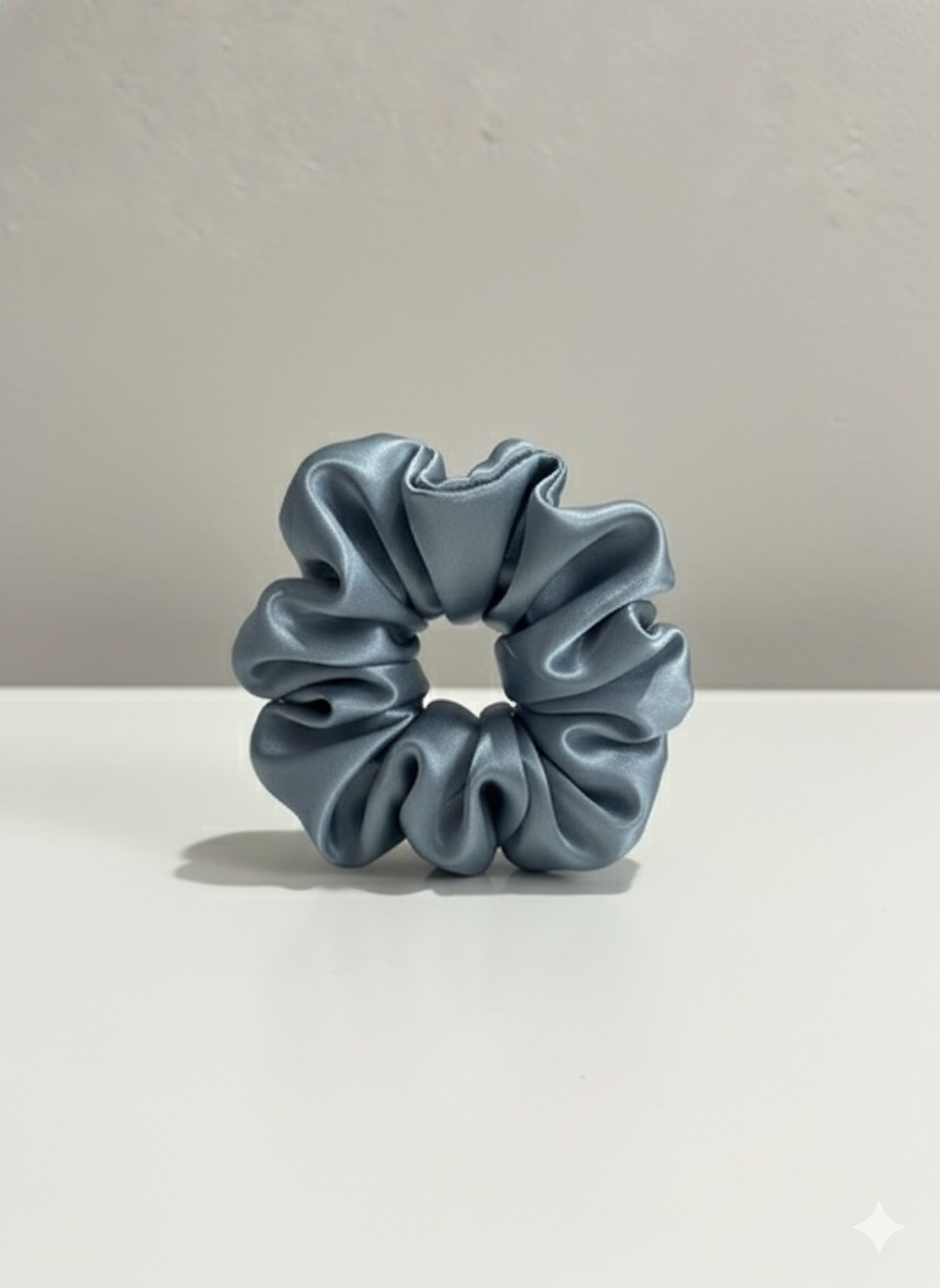 Misty Blue Satin Scrunchie