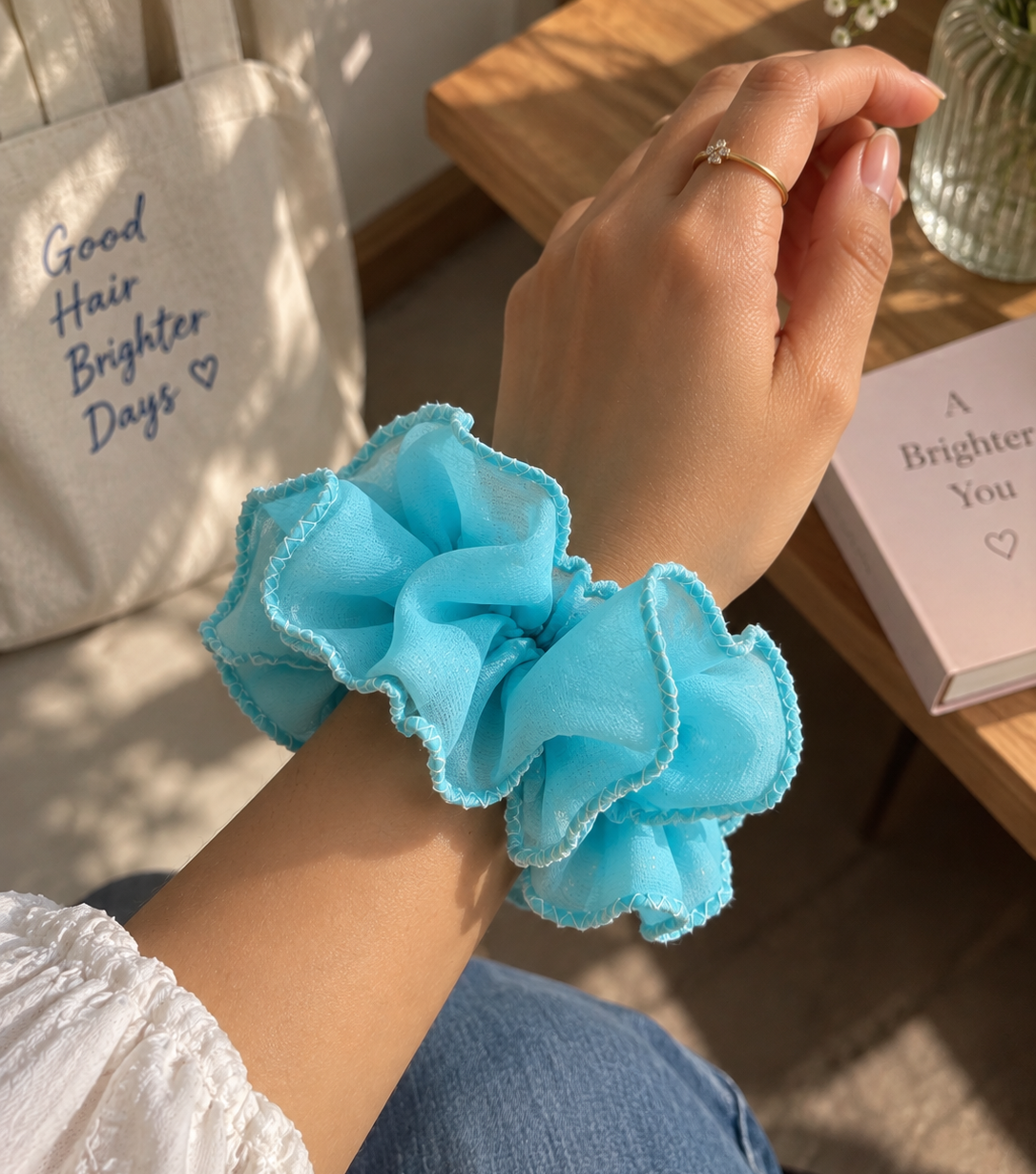 Sky Blue Ruffled Scrunchie for Women & Girls