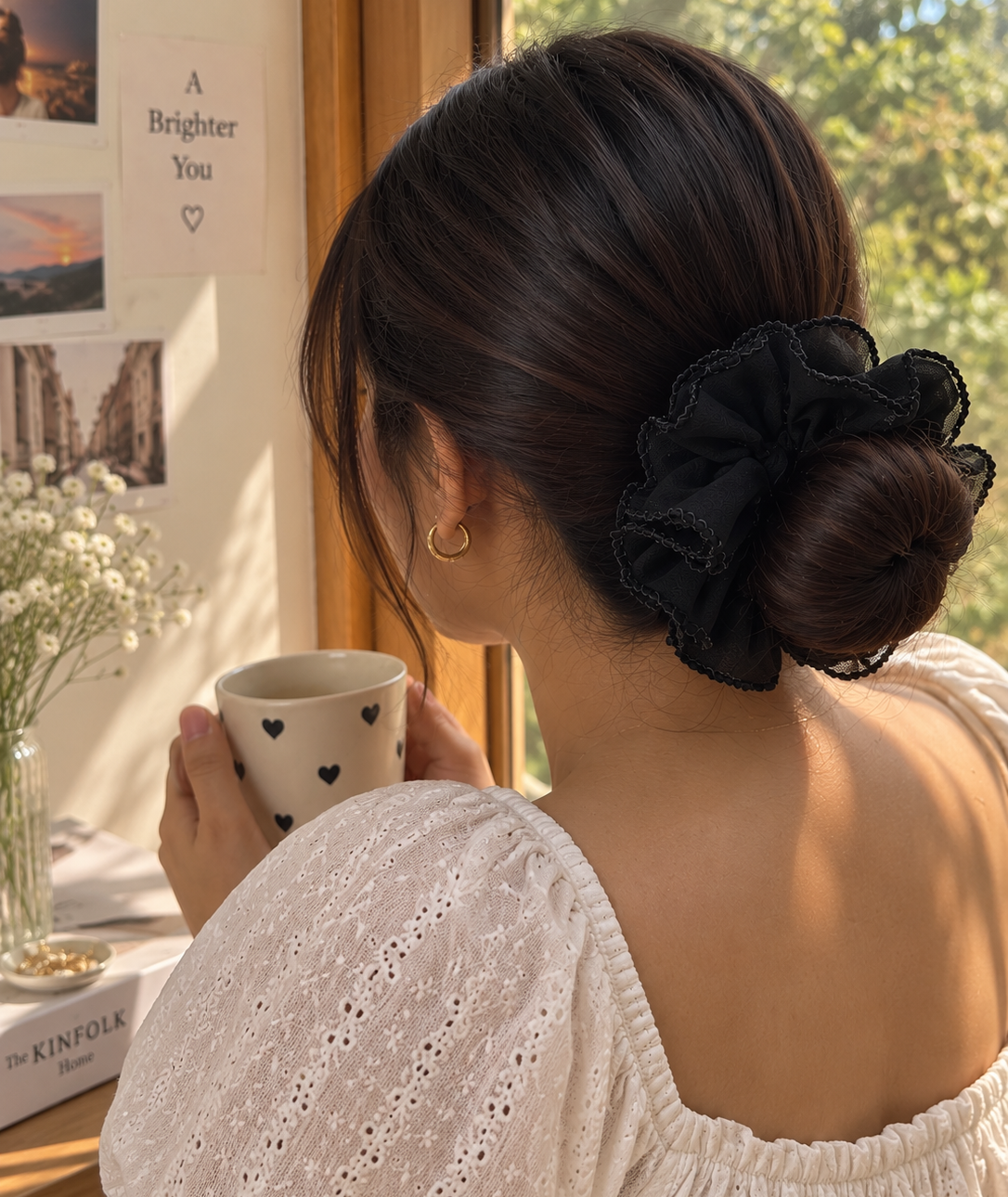 Black Ruffled Scrunchie for Women & Girls