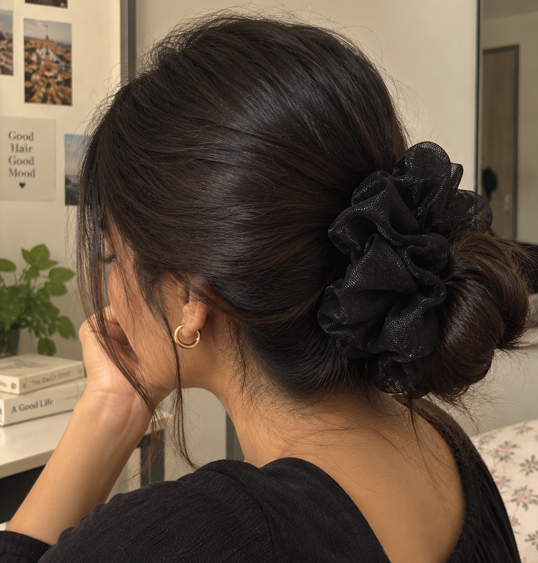 Black Organza Scrunchie for Women & Girls