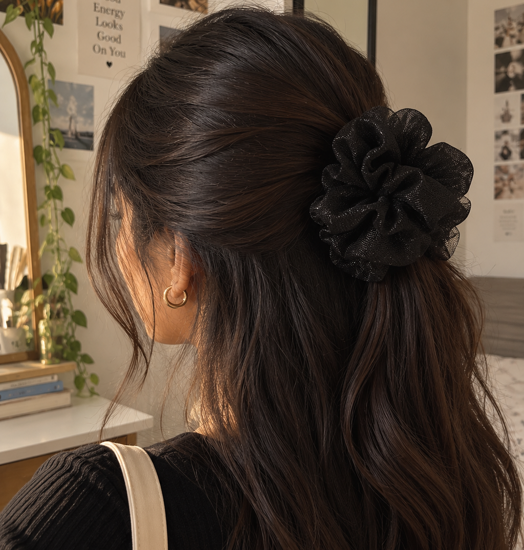 Black Organza Scrunchie for Women & Girls