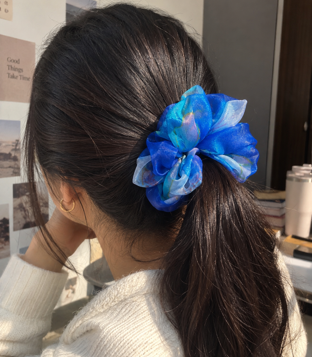 Blue Organza Scrunchie for Women & Girls