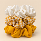Mustard Yellow & White Scrunchie Set of 3 for Women & Girls