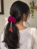 Pink Scrunchie with Hanging Tulip Charms for Women & Girls