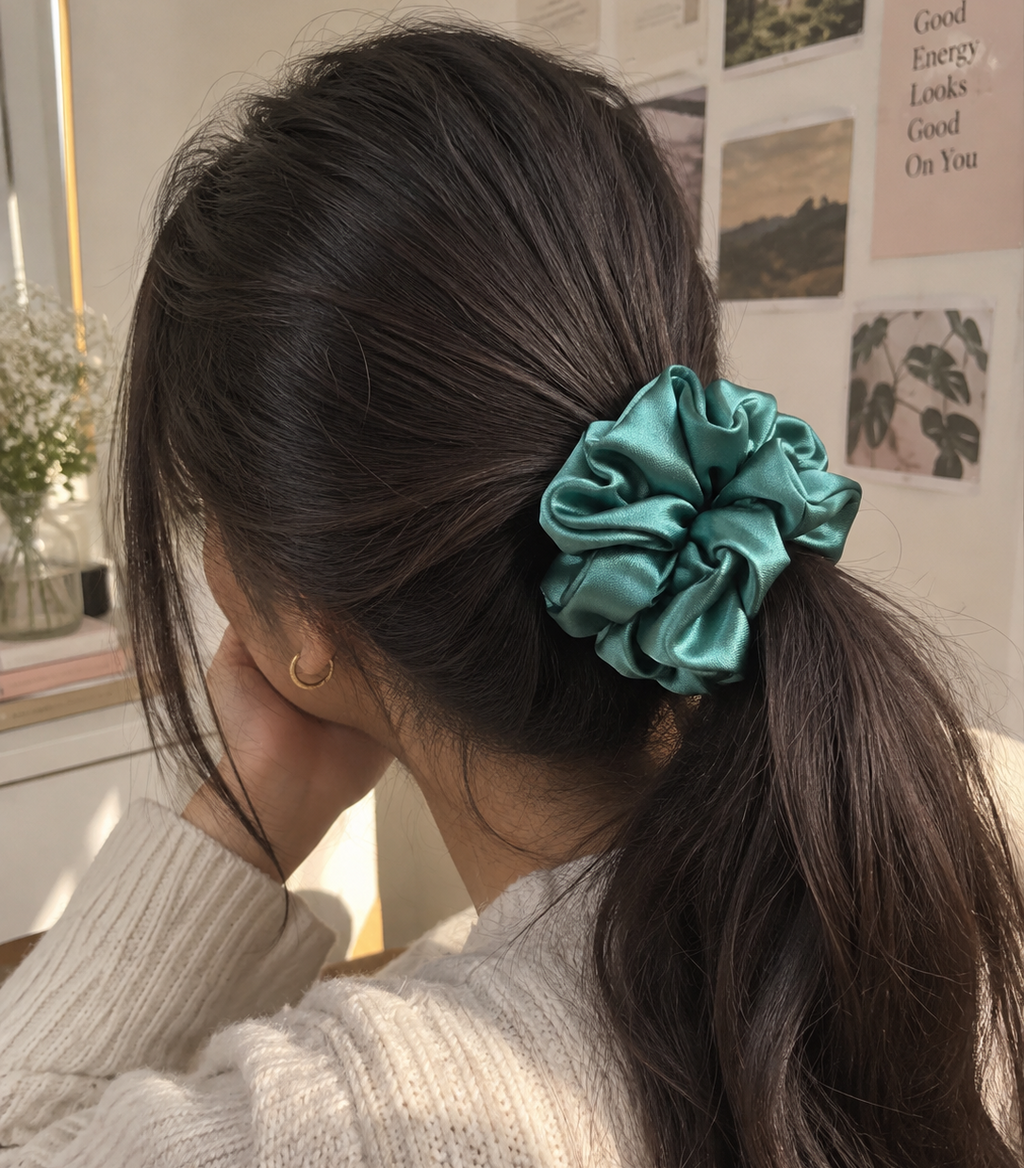 Emerald Green Satin Scrunchie for Women & Girls
