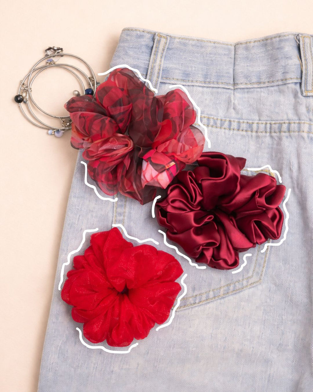 Ruby Radiance Scrunchie Trio