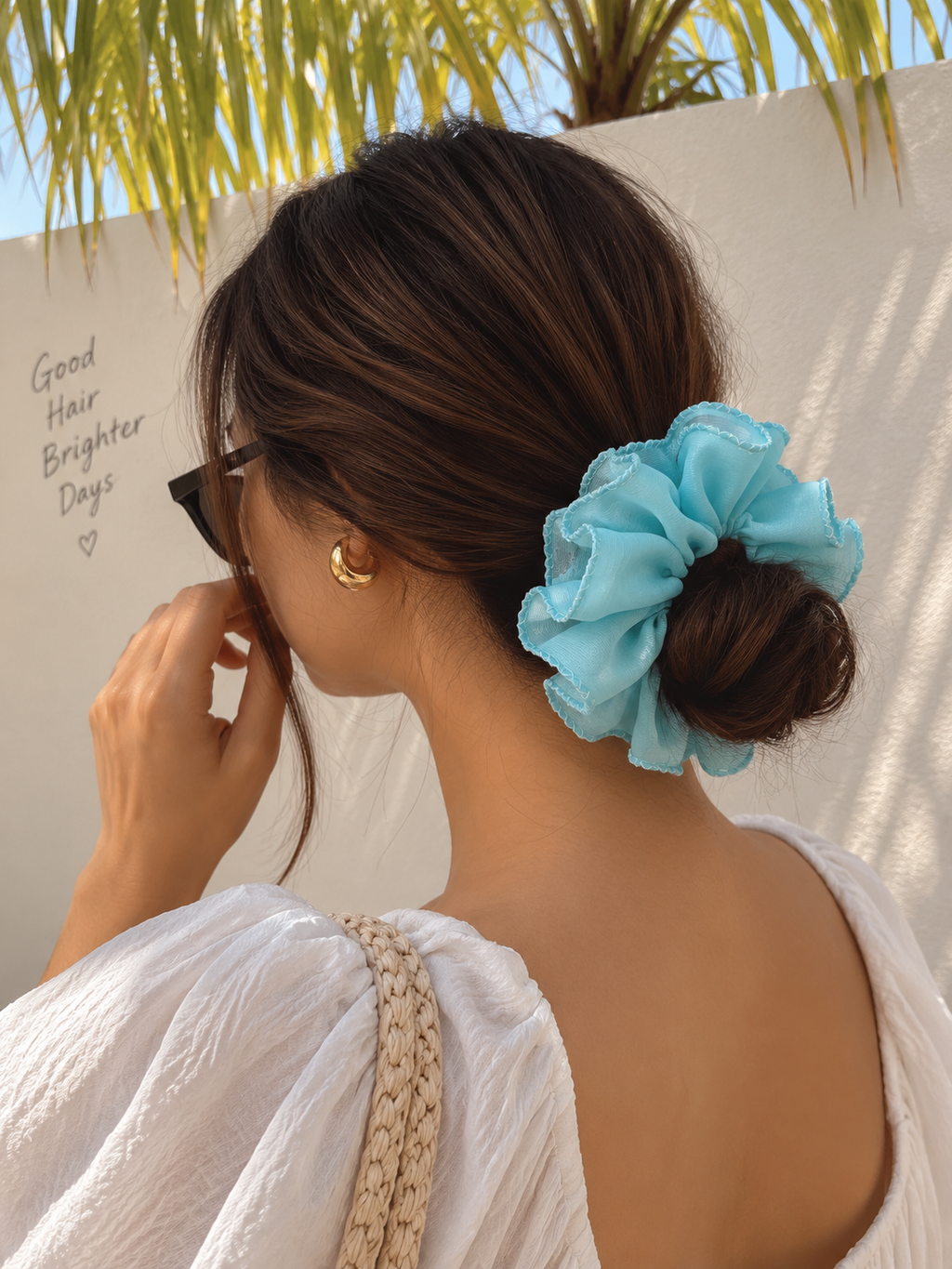 Sky Blue Ruffled Scrunchie for Women & Girls
