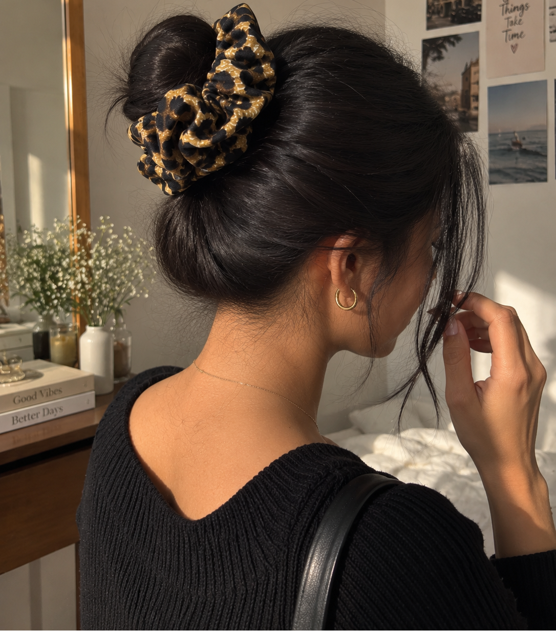 Leopard Print Satin Scrunchie for Women & Girls
