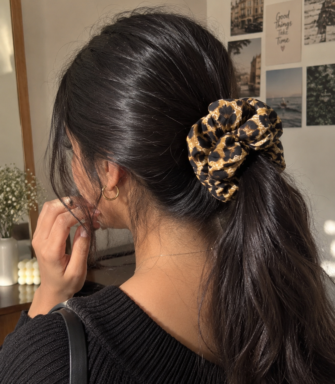 Leopard Print Satin Scrunchie for Women & Girls