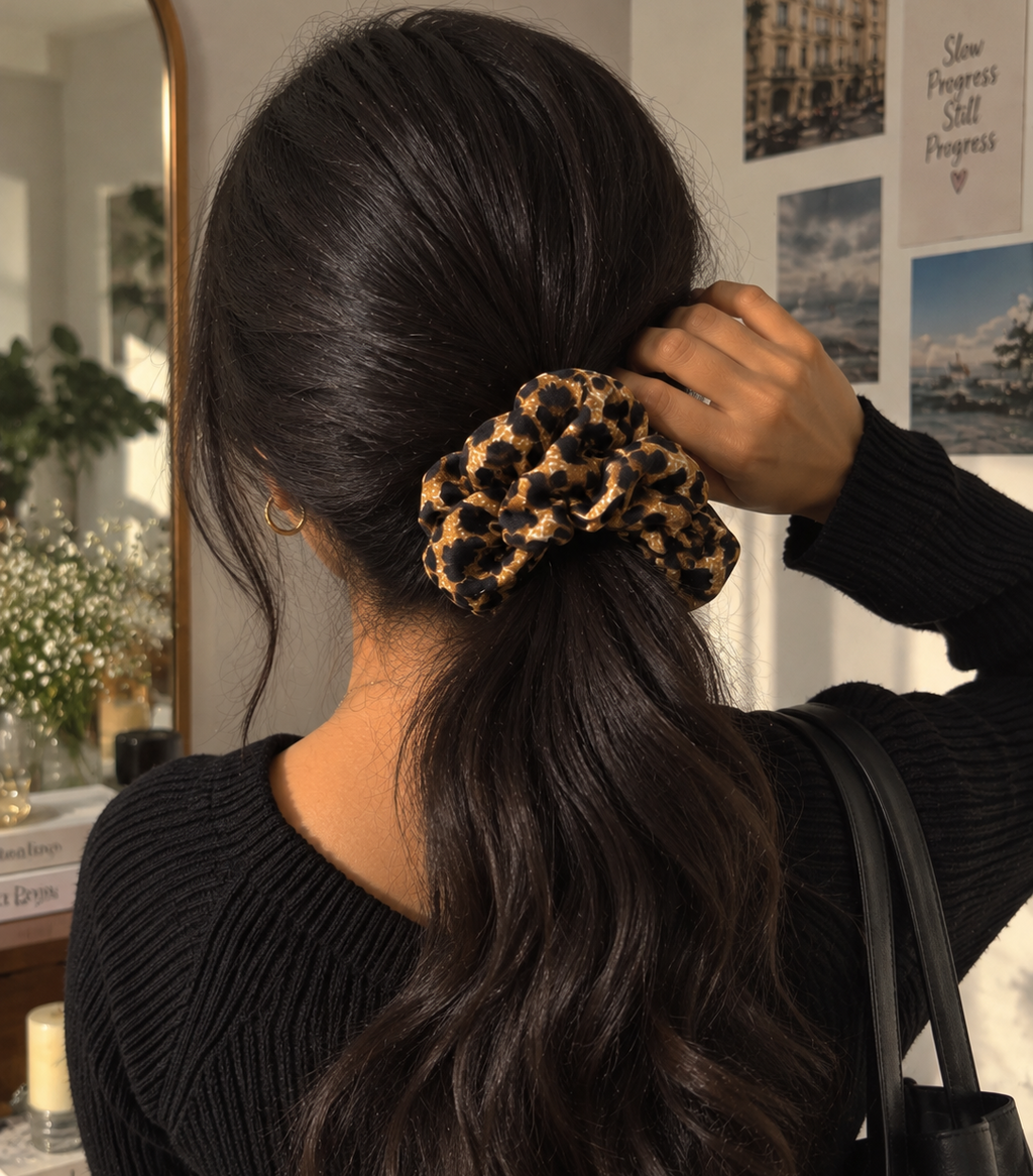 Leopard Print Satin Scrunchie for Women & Girls