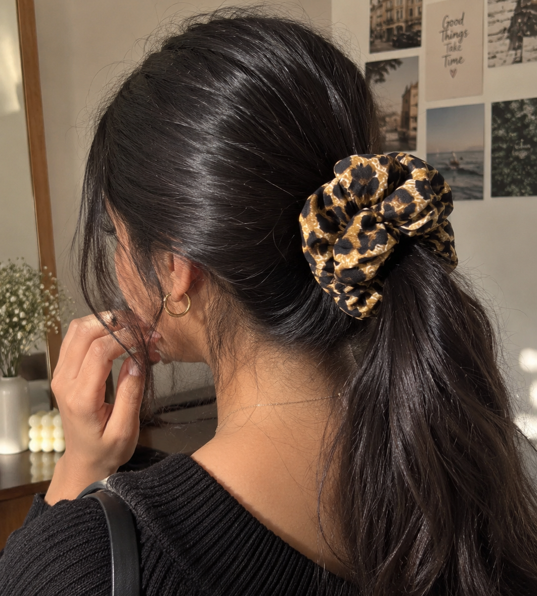 Leopard Print Satin Scrunchie for Women & Girls