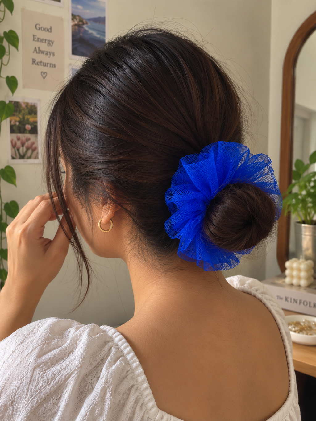 Royal Blue Mesh Scrunchie for Women & Girls