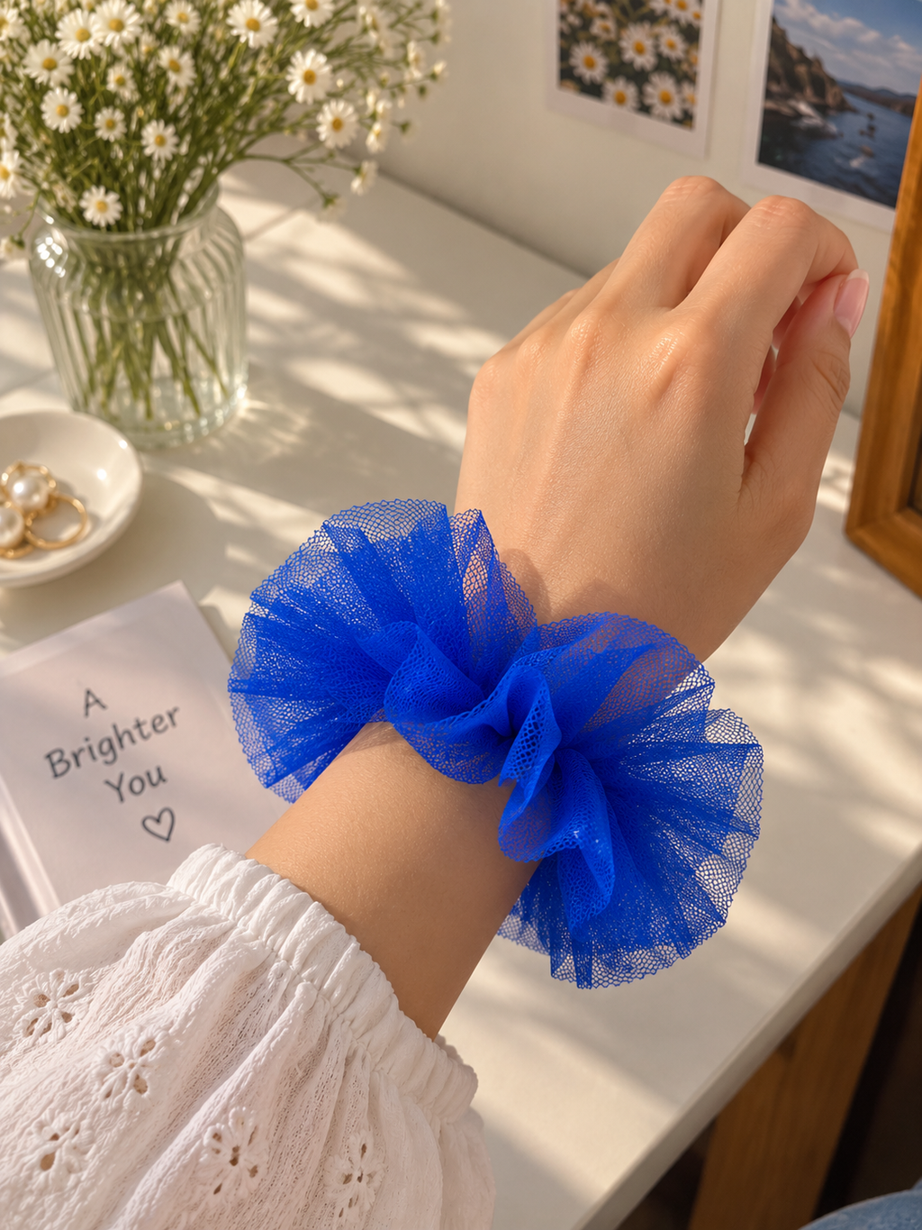 Royal Blue Mesh Scrunchie for Women & Girls