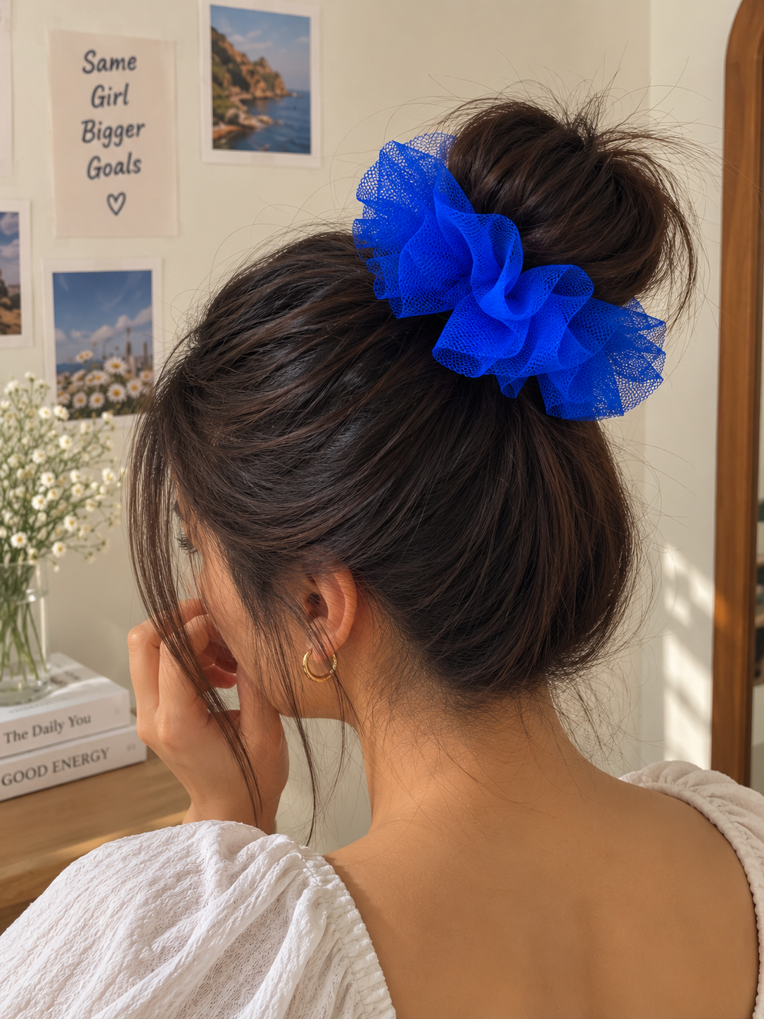 Royal Blue Mesh Scrunchie for Women & Girls