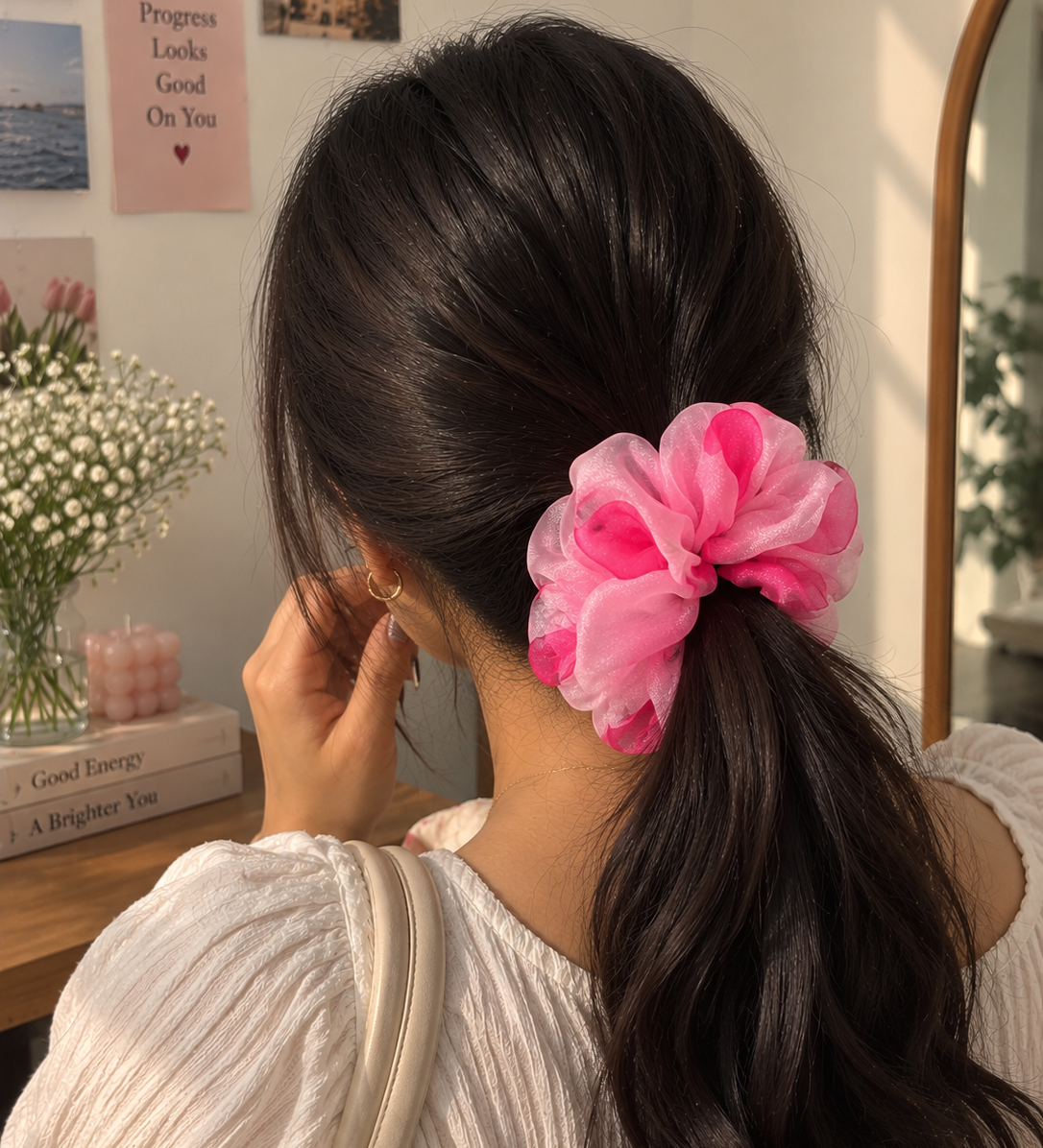Pink Organza Scrunchie for Women & Girls