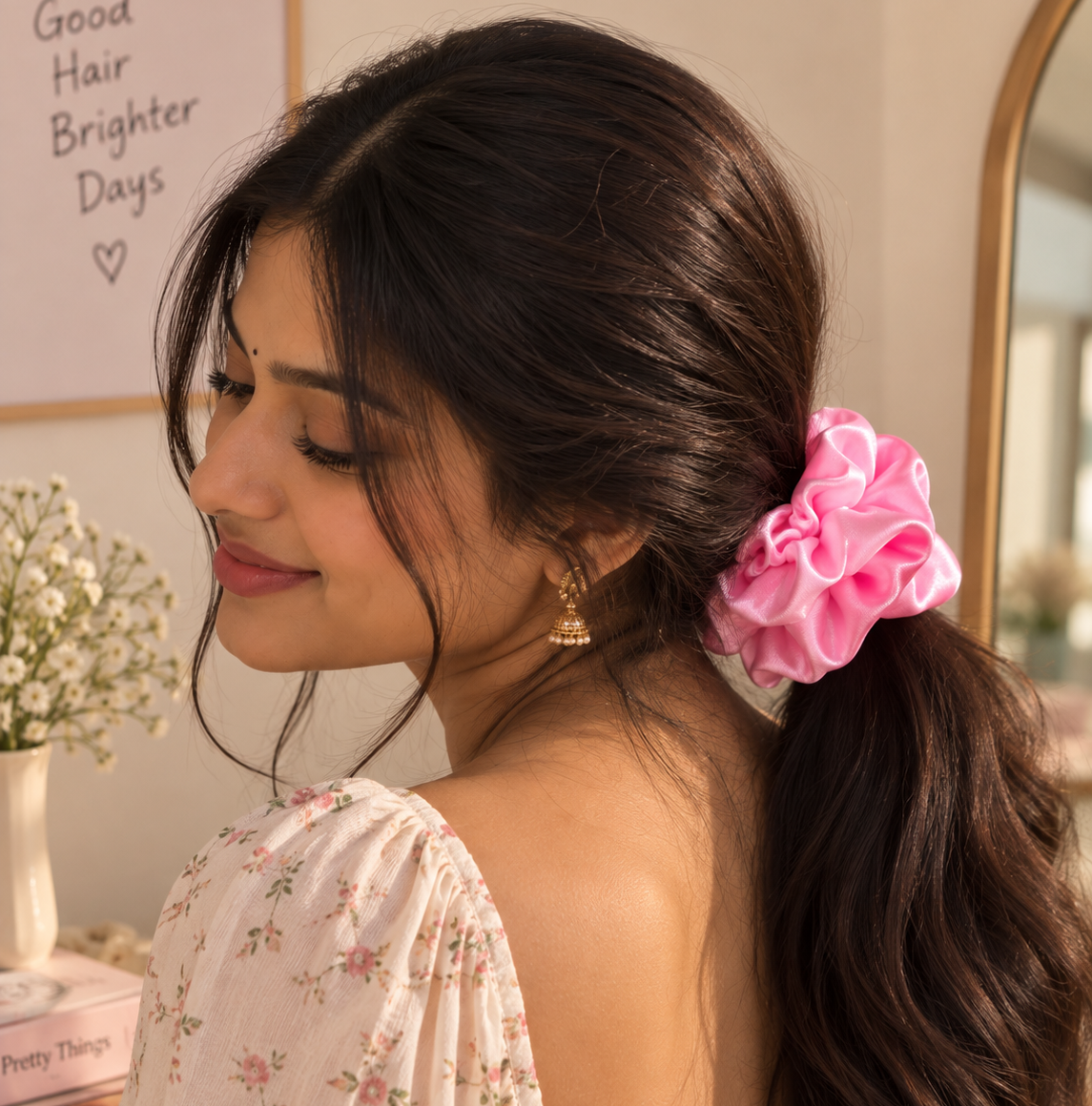 Pink & Burgundy Satin Scrunchie Set of 2 for Women & Girls