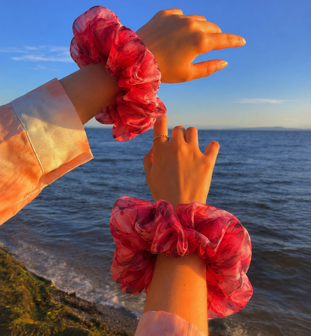 Crimson Bloom Scrunchie