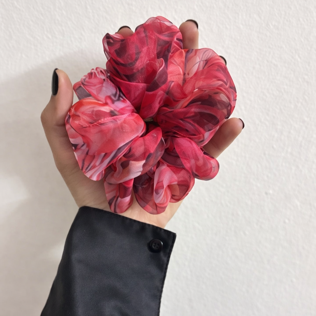 Crimson Bloom Scrunchie
