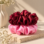Pink & Burgundy Satin Scrunchie Set of 2 for Women & Girls