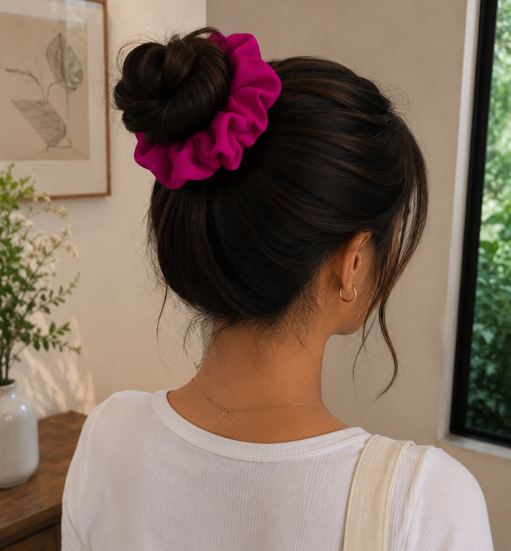 Hot Pink Scrunchie for Women – Soft & Stylish Hair Accessory