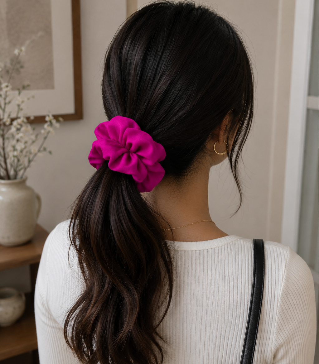 Hot Pink Scrunchie for Women – Soft & Stylish Hair Accessory