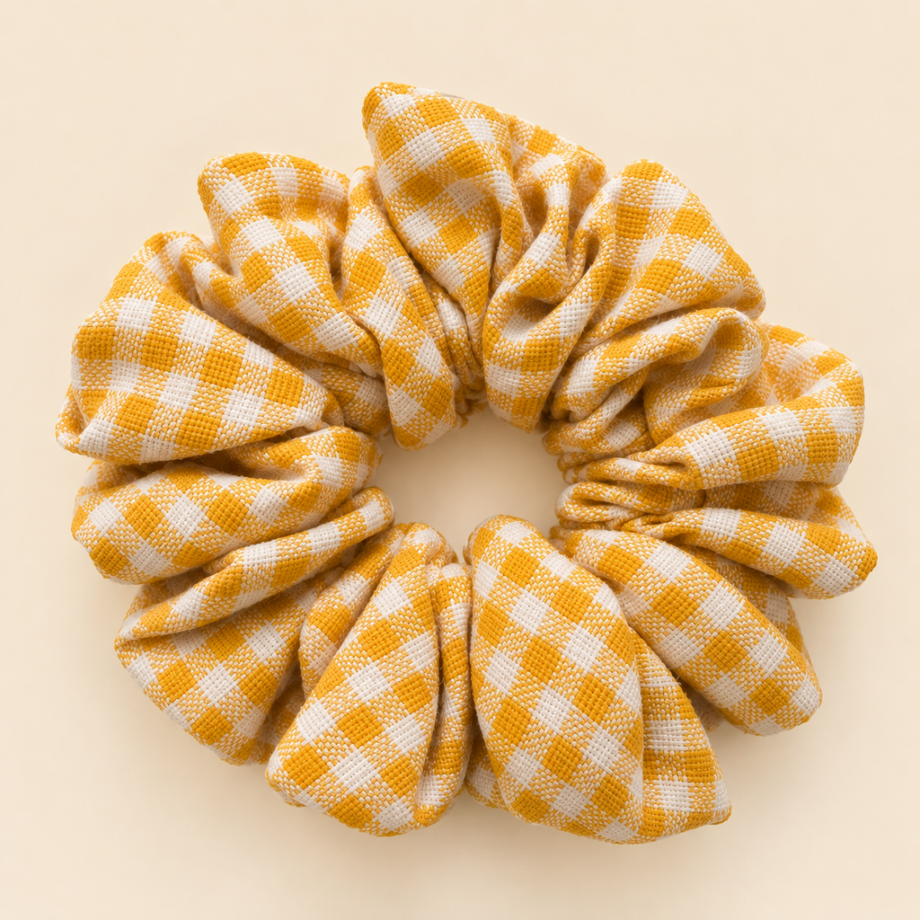 Mustard Yellow & White Scrunchie Set of 3 for Women & Girls