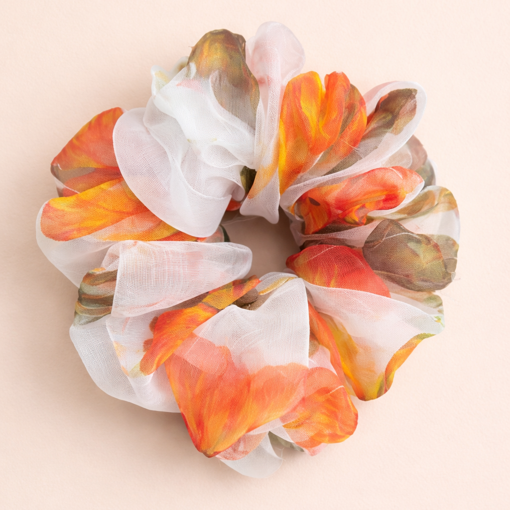 Multicolored scrunchie on a beige background